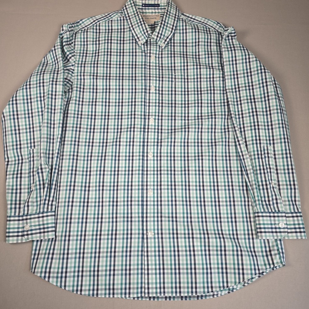 Duluth Trading Wrinkle Fighter Long Sleeve Button Shirt Men's L Green Plaid